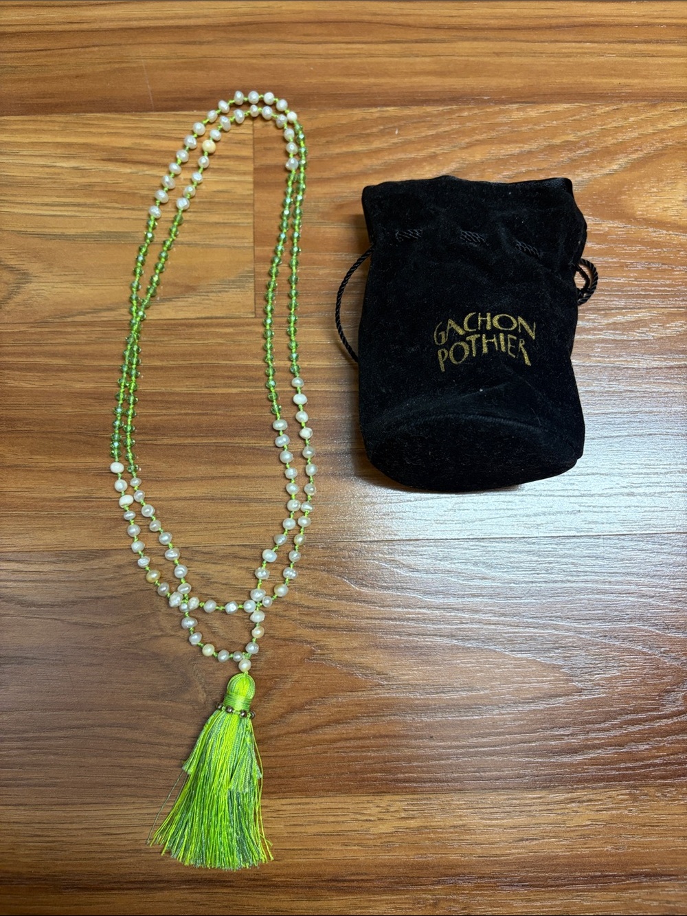 Gachon Pothier Green Pearl Tassel Necklace